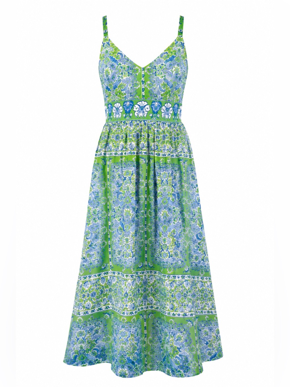 Gretchen Scott Blue & Green Floral Sundress Smocked Back Boho Preppy S